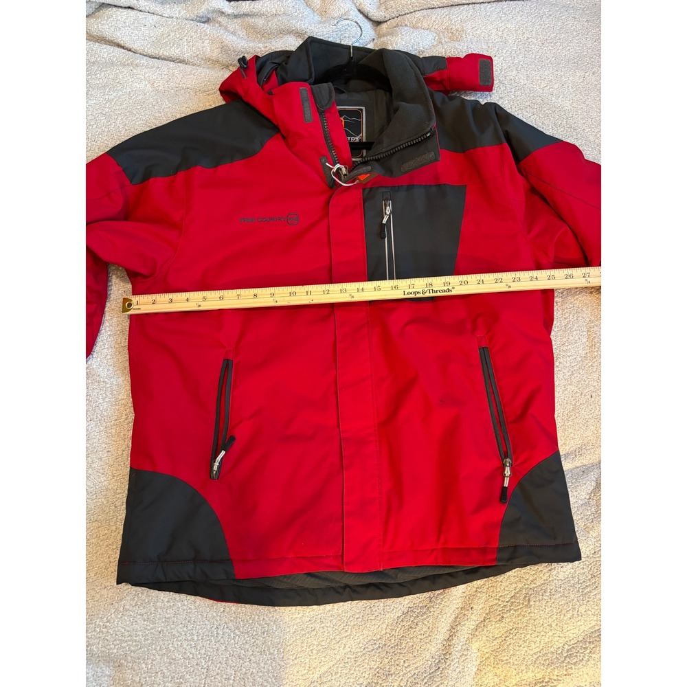 Free Country Mens Windbreaker Jacket Red Grey Hooded Puffer Lined L Utah